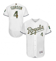 Men's Majestic Kansas City Royals #4 Alex Gordon Authentic White 2016 Memorial Day Fashion Flex Base MLB Jersey