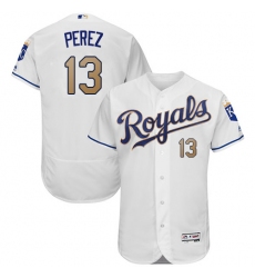 Men's Majestic Kansas City Royals #13 Salvador Perez White Home Flex Base Authentic MLB Jersey