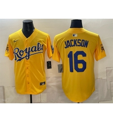 Men's Kansas City Royals #16 Bo Jackson Gold Sluggerrr Vapor Limited Stitched Baseball Jersey
