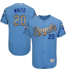 Men's Majestic Kansas City Royals #20 Frank White Authentic Light Blue 2015 World Series Champions Gold Program FlexBase MLB Jersey
