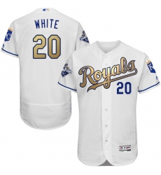 Men's Majestic Kansas City Royals #20 Frank White Authentic White 2015 World Series Champions Gold Program FlexBase MLB Jersey