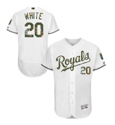 Men's Majestic Kansas City Royals #20 Frank White Authentic White 2016 Memorial Day Fashion Flex Base MLB Jersey