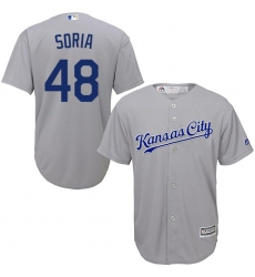 Youth Majestic Kansas City Royals #48 Joakim Soria Authentic Grey Road Cool Base MLB Jersey
