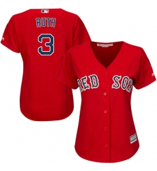 Women's Majestic Boston Red Sox #3 Babe Ruth Authentic Red Alternate Home MLB Jersey