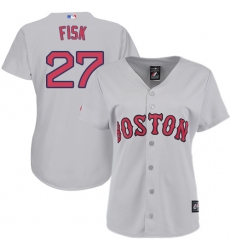Women's Majestic Boston Red Sox #27 Carlton Fisk Authentic Grey Road MLB Jersey