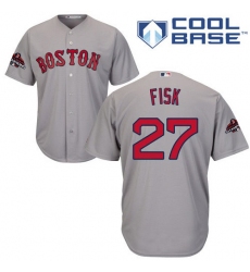Youth Majestic Boston Red Sox #27 Carlton Fisk Authentic Grey Road Cool Base 2018 World Series Champions MLB Jersey