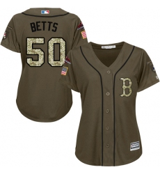 Women's Majestic Boston Red Sox #50 Mookie Betts Authentic Green Salute to Service 2018 World Series Champions MLB Jersey