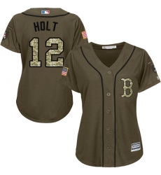 Women's Majestic Boston Red Sox #12 Brock Holt Authentic Green Salute to Service MLB Jersey