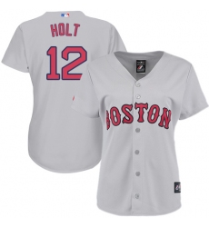Women's Majestic Boston Red Sox #12 Brock Holt Authentic Grey Road MLB Jersey