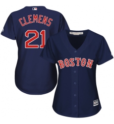 Women's Majestic Boston Red Sox #21 Roger Clemens Replica Navy Blue Alternate Road MLB Jersey