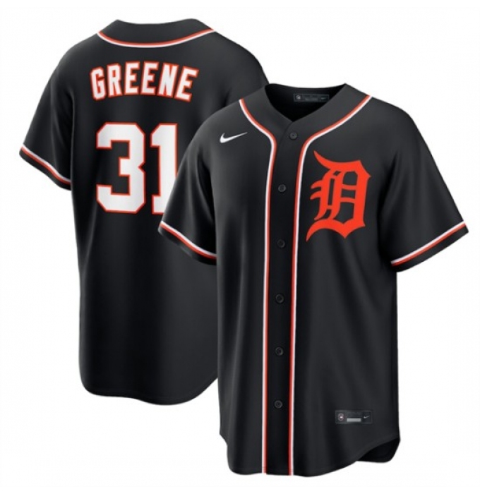 Men's Detroit Tigers #31 Riley Greene Black Out Stitched Baseball Jersey