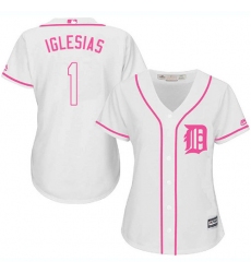 Women's Majestic Detroit Tigers #1 Jose Iglesias Authentic White Fashion Cool Base MLB Jersey