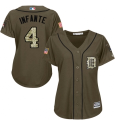 Women's Majestic Detroit Tigers #4 Omar Infante Authentic Green Salute to Service MLB Jersey