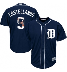 Men's Majestic Detroit Tigers #9 Nick Castellanos Authentic Navy Blue Team Logo Fashion Cool Base MLB Jersey