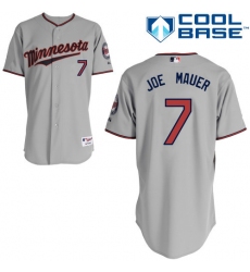 Youth Majestic Minnesota Twins #7 Joe Mauer Authentic Grey Road Cool Base MLB Jersey