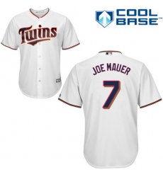 Youth Majestic Minnesota Twins #7 Joe Mauer Replica White Home Cool Base MLB Jersey