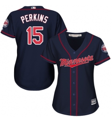 Women's Majestic Minnesota Twins #15 Glen Perkins Replica Navy Blue Alternate Road Cool Base MLB Jersey
