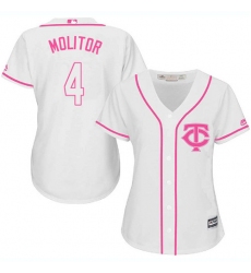 Women's Majestic Minnesota Twins #4 Paul Molitor Replica White Fashion Cool Base MLB Jersey