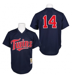 Men's Mitchell and Ness 1991 Minnesota Twins #14 Kent Hrbek Replica Navy Blue Throwback MLB Jersey