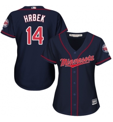 Women's Majestic Minnesota Twins #14 Kent Hrbek Authentic Navy Blue Alternate Road Cool Base MLB Jersey