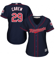 Women's Majestic Minnesota Twins #29 Rod Carew Replica Navy Blue Alternate Road Cool Base MLB Jersey
