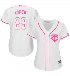 Women's Majestic Minnesota Twins #29 Rod Carew Replica White Fashion Cool Base MLB Jersey