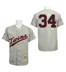 Men's Mitchell and Ness 1969 Minnesota Twins #34 Kirby Puckett Replica Grey Throwback MLB Jersey
