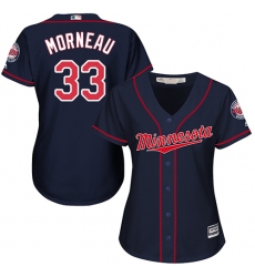 Women's Majestic Minnesota Twins #33 Justin Morneau Replica Navy Blue Alternate Road Cool Base MLB Jersey