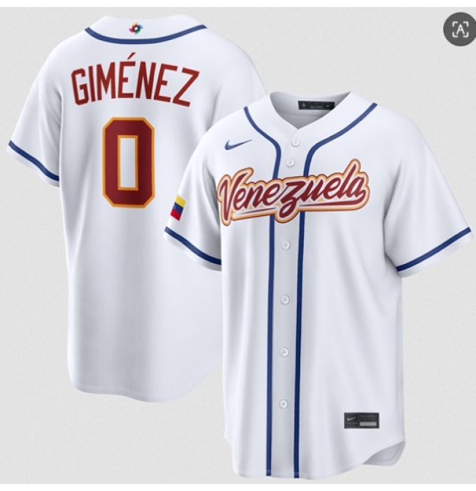 Men's Venezuela Baseball #0 Andrés Giménez White 2026 World Baseball Classic Home Stadium Stitched Jersey