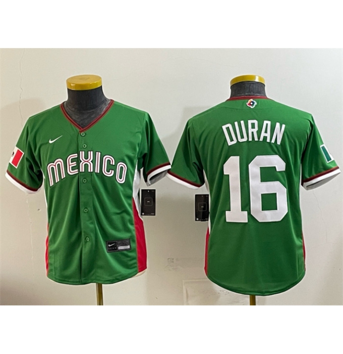 Youth Mexico Baseball #16 Jarren Duran Green 2026 World Baseball Classic Stadium Stitched Baseball Jersey