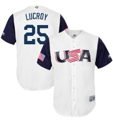 Men's USA Baseball Majestic #25 Jonathan Lucroy White 2017 World Baseball Classic Replica Team Jersey