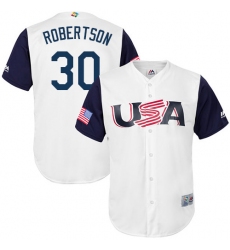 Men's USA Baseball Majestic #30 David Robertson White 2017 World Baseball Classic Replica Team Jersey