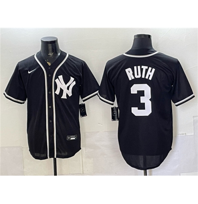Men's New York Yankees #3 Babe Ruth 2026 Fashion Replica Black Out Stitched Baseball Jersey