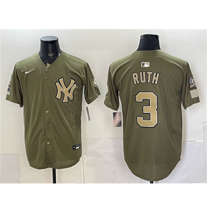 Men's New York Yankees #3 Babe Ruth Olive 2026 Armed Forces Day Stitched Baseball Jersey