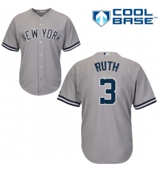 Youth Majestic New York Yankees #3 Babe Ruth Authentic Grey Road MLB Jersey