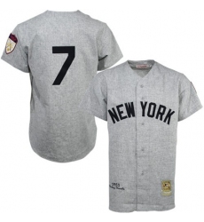 Men's Mitchell and Ness 1951 New York Yankees #7 Mickey Mantle Authentic Grey Throwback MLB Jersey