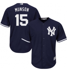 Youth Majestic New York Yankees #15 Thurman Munson Replica Navy Blue Alternate MLB Jersey