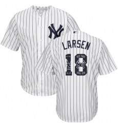 Men's Majestic New York Yankees #18 Don Larsen Authentic White Team Logo Fashion MLB Jersey