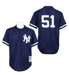 Men's Mitchell and Ness 1995 New York Yankees #51 Bernie Williams Authentic Blue Throwback MLB Jersey