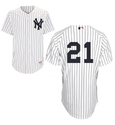 Men's Majestic New York Yankees #21 Paul O'Neill Replica White Cooperstown MLB Jersey