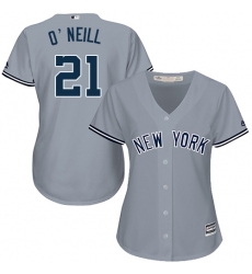 Women's Majestic New York Yankees #21 Paul O'Neill Replica Grey Road MLB Jersey