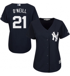 Women's Majestic New York Yankees #21 Paul O'Neill Replica Navy Blue Alternate MLB Jersey