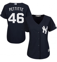 Women's Majestic New York Yankees #46 Andy Pettitte Authentic Navy Blue Alternate MLB Jersey