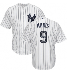 Men's Majestic New York Yankees #9 Roger Maris Authentic White Team Logo Fashion MLB Jersey