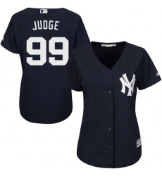 Women's Majestic New York Yankees #99 Aaron Judge Authentic Navy Blue Alternate MLB Jersey