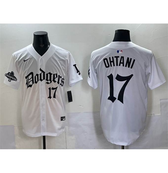 Men's Los Angeles Dodgers #17 Shohei Ohtani White 2025 LA Gothic Style With 2024 World Series Champions Vapor Premier Limited Stitched Baseball Jersey