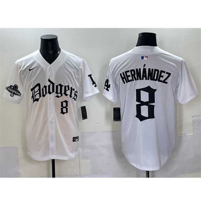 Men's Los Angeles Dodgers #8 Enrique Hernández White 2025 LA Gothic Style With 2024 World Series Champions Vapor Premier Limited Stitched Baseball Jersey