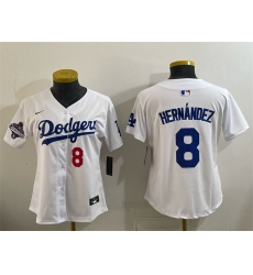 Women's Los Angeles Dodgers #8 Enrique Hernández White 2025 World Series Champions Home Limited Stitched Baseball Jersey(Run Small)