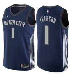 Men's Nike Detroit Pistons #1 Allen Iverson Authentic Navy Blue NBA Jersey - City Edition
