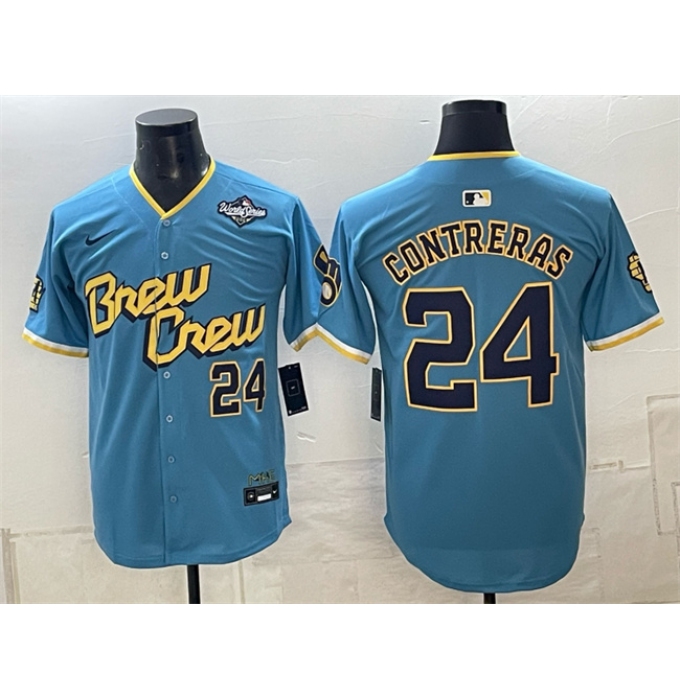 Men's Milwaukee Brewers #24 William Contreras Powder Blue 2026 World Series City Connect Limited Stitched Baseball Jersey